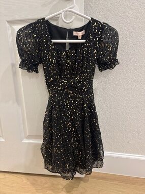 Girls Size 8 Black Gold Metallic Ruffle Party Dress